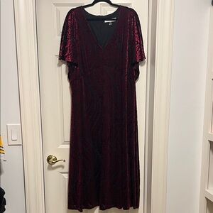 Taylor Burgundy Burnout v-neck Flutter Sleeve,  Ankle Length Dress